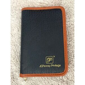 Vintage JCPenney Privilege Navy Blue Brown Zip Around Travel Wallet Checkbook
